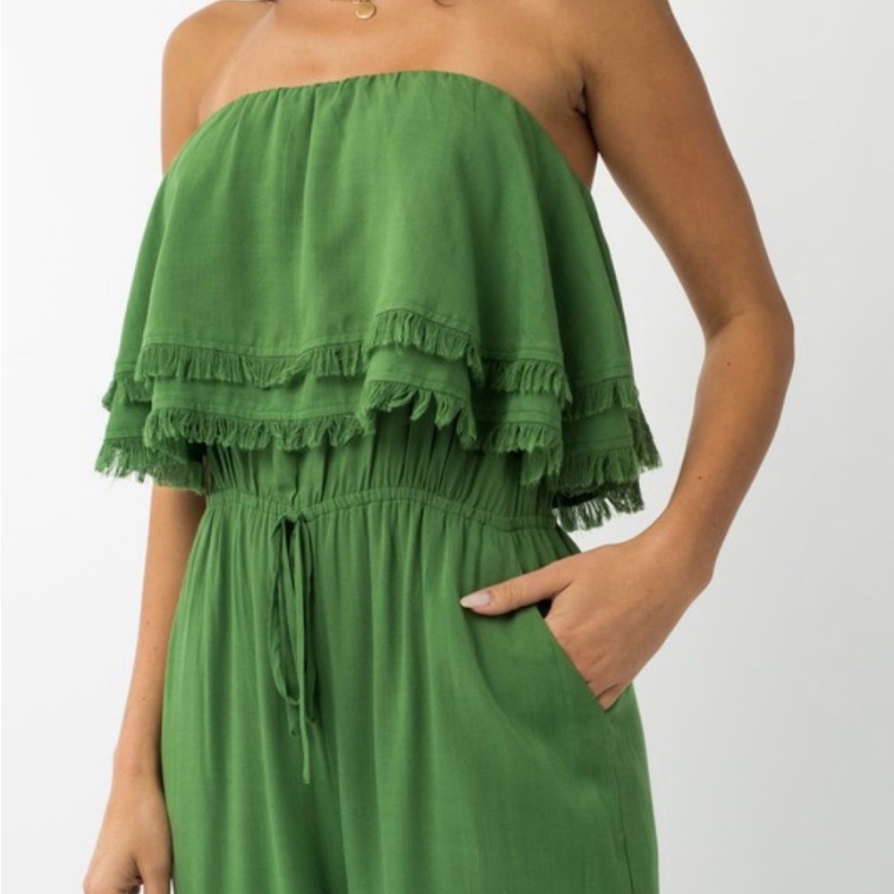 Gilli, green strapless jumpsuit. Worn once! Size L - Picture 3 of 5